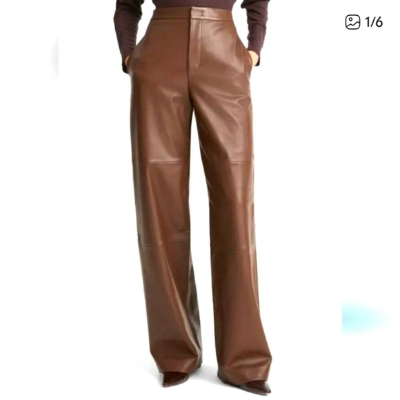 Vintage 90s Brown Nuggat Faux Leather Wide Leg Pants Size 27 - Picture 7 of 7